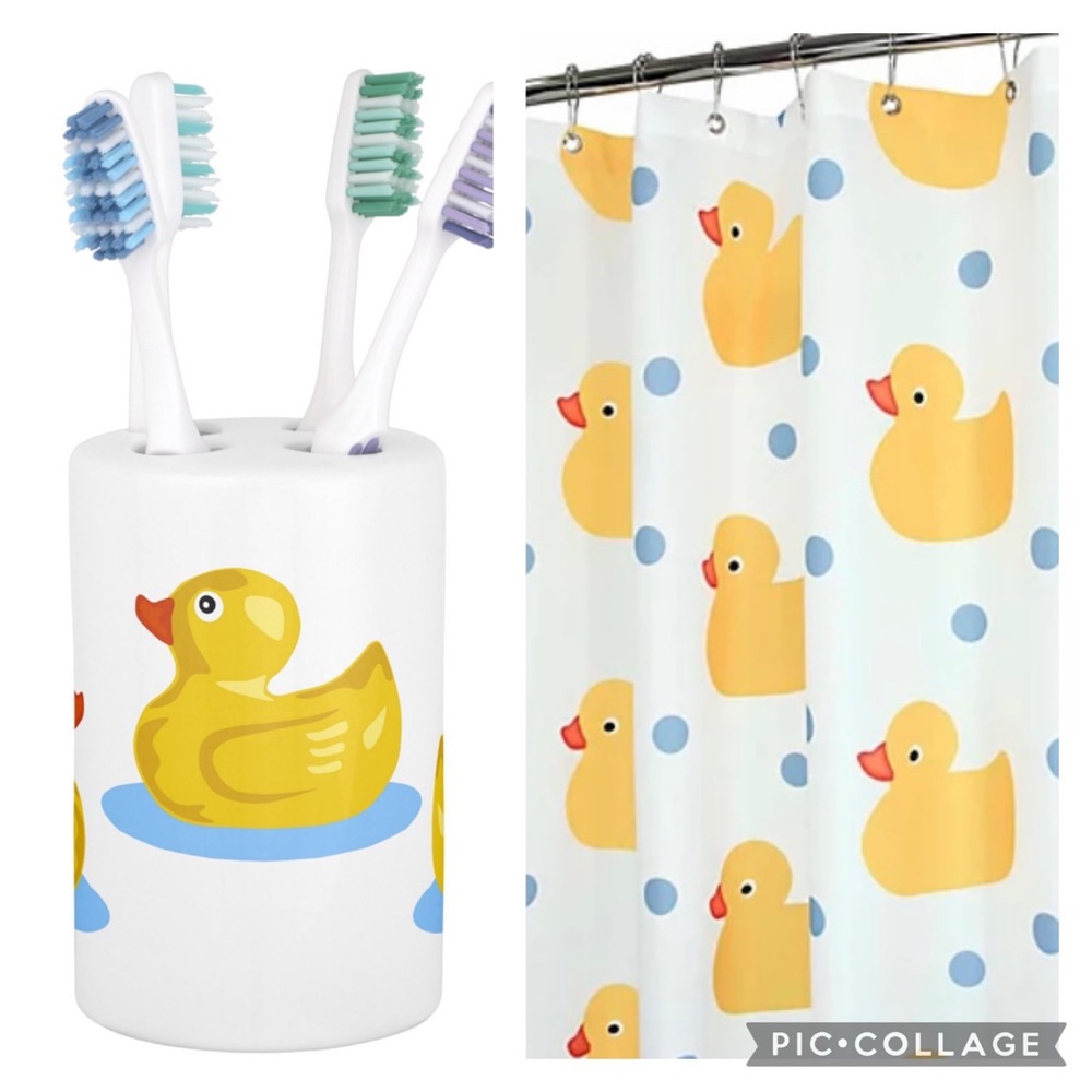 Ducky Shower Curtain & Toothbrush Holder EUC